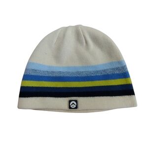 EUC American Eagle stripe boggan beanie hat blue green white unisex